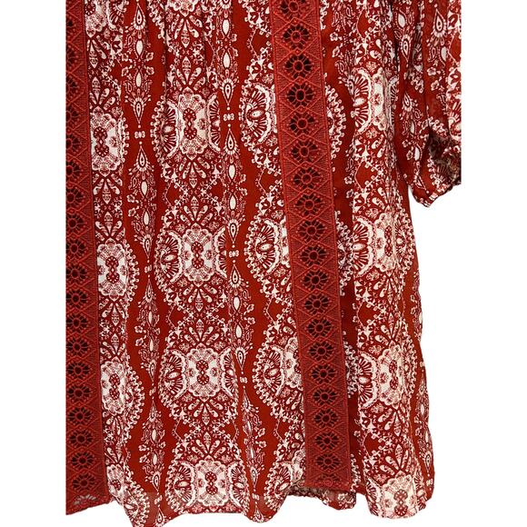 As U Wish 3/4 Sleeve V Neck Eyelet Pullover Top Red Women's Size Large - Picture 4 of 11